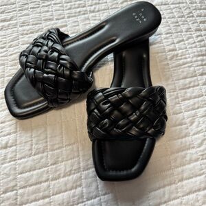 Black Woven Slide Sandals